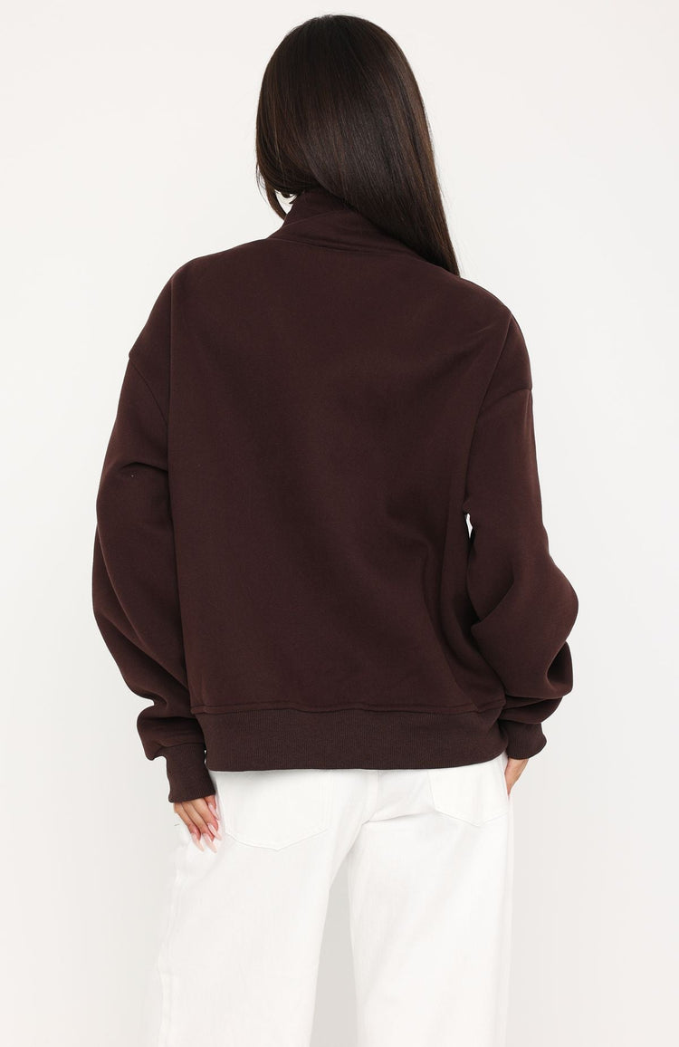 Such A Dream Oversized Zip Front Funnel Neck Jacket Chocolate