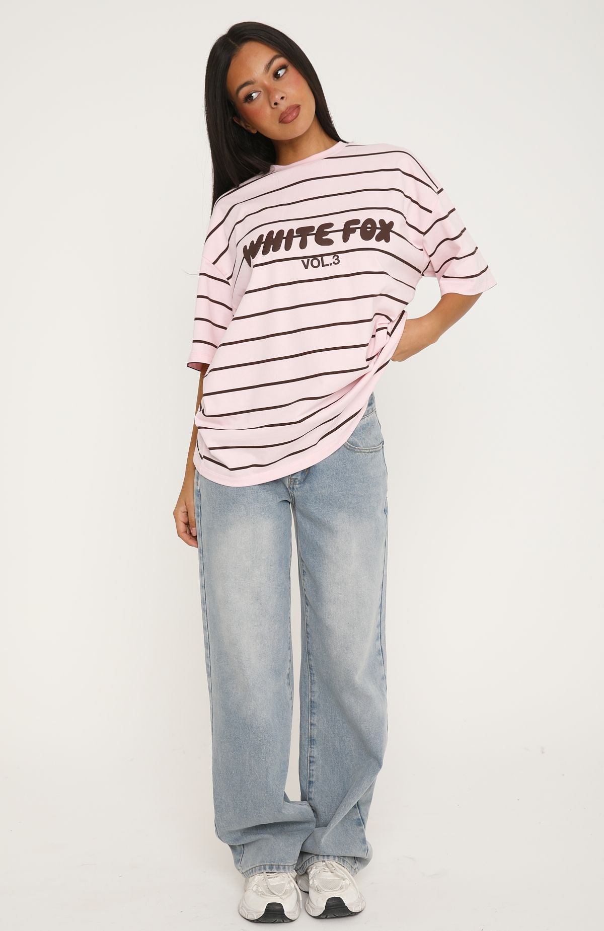 Offstage Striped Oversized Tee Posy/Chocolate Stripe