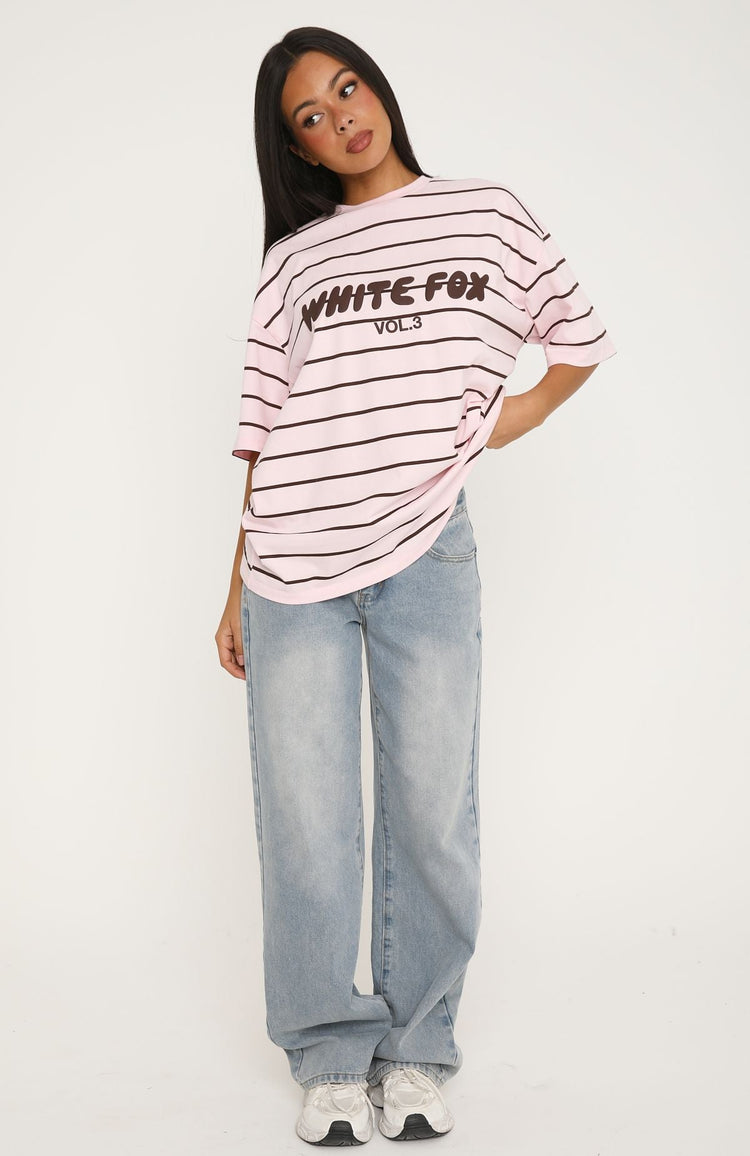 Offstage Striped Oversized Tee Posy/Chocolate Stripe