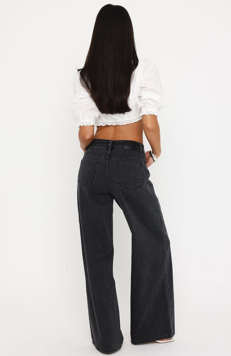 Just My Type Mid Rise Wide Leg Jeans Black Acid Wash
