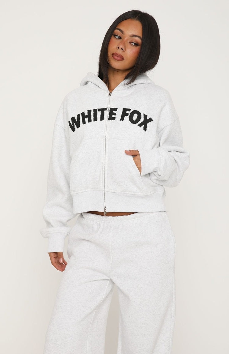Anything For Love Boxy Zip Front Hoodie Grey Marle