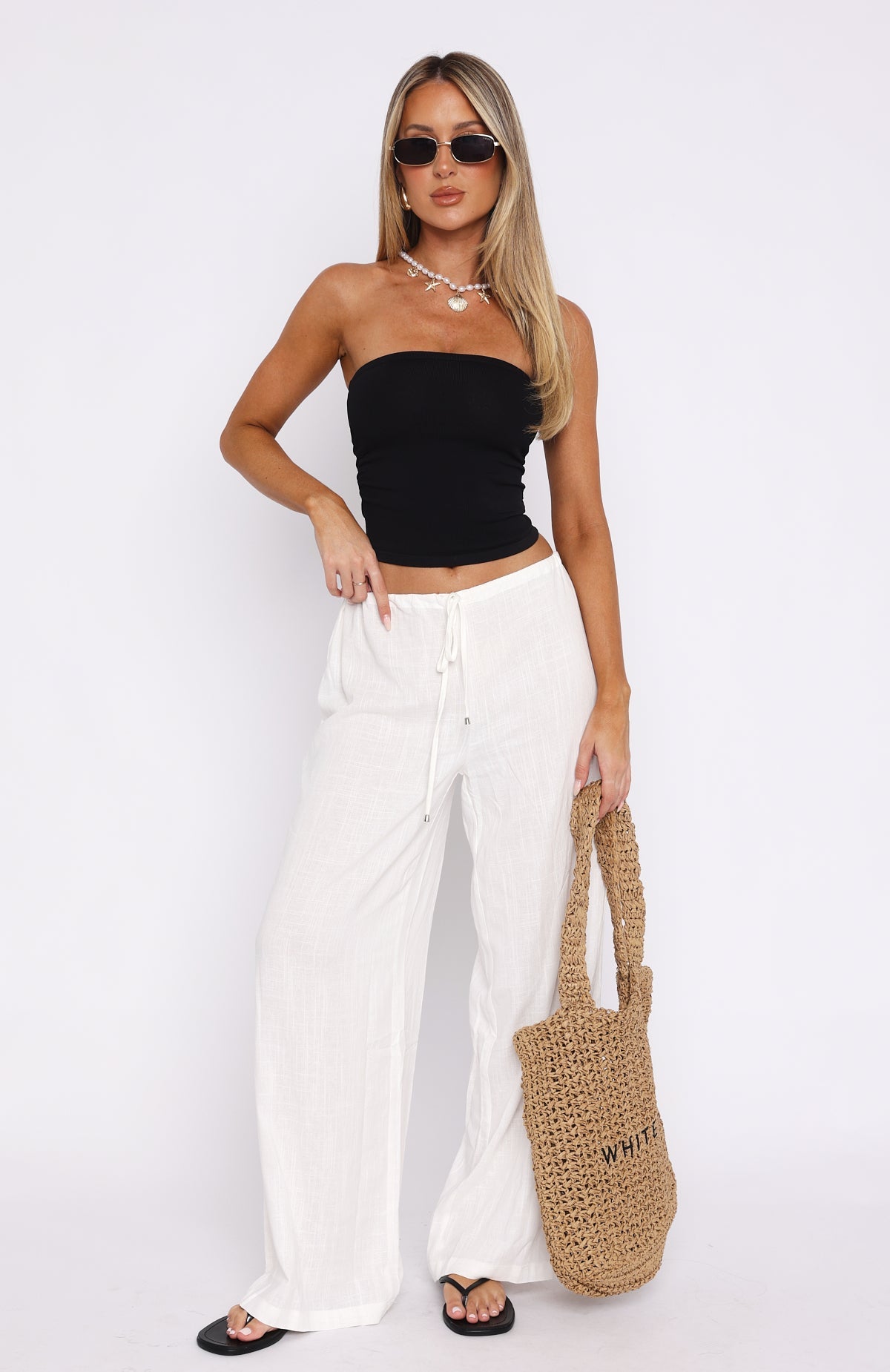 Burning Love Linen Wide Leg Pants White