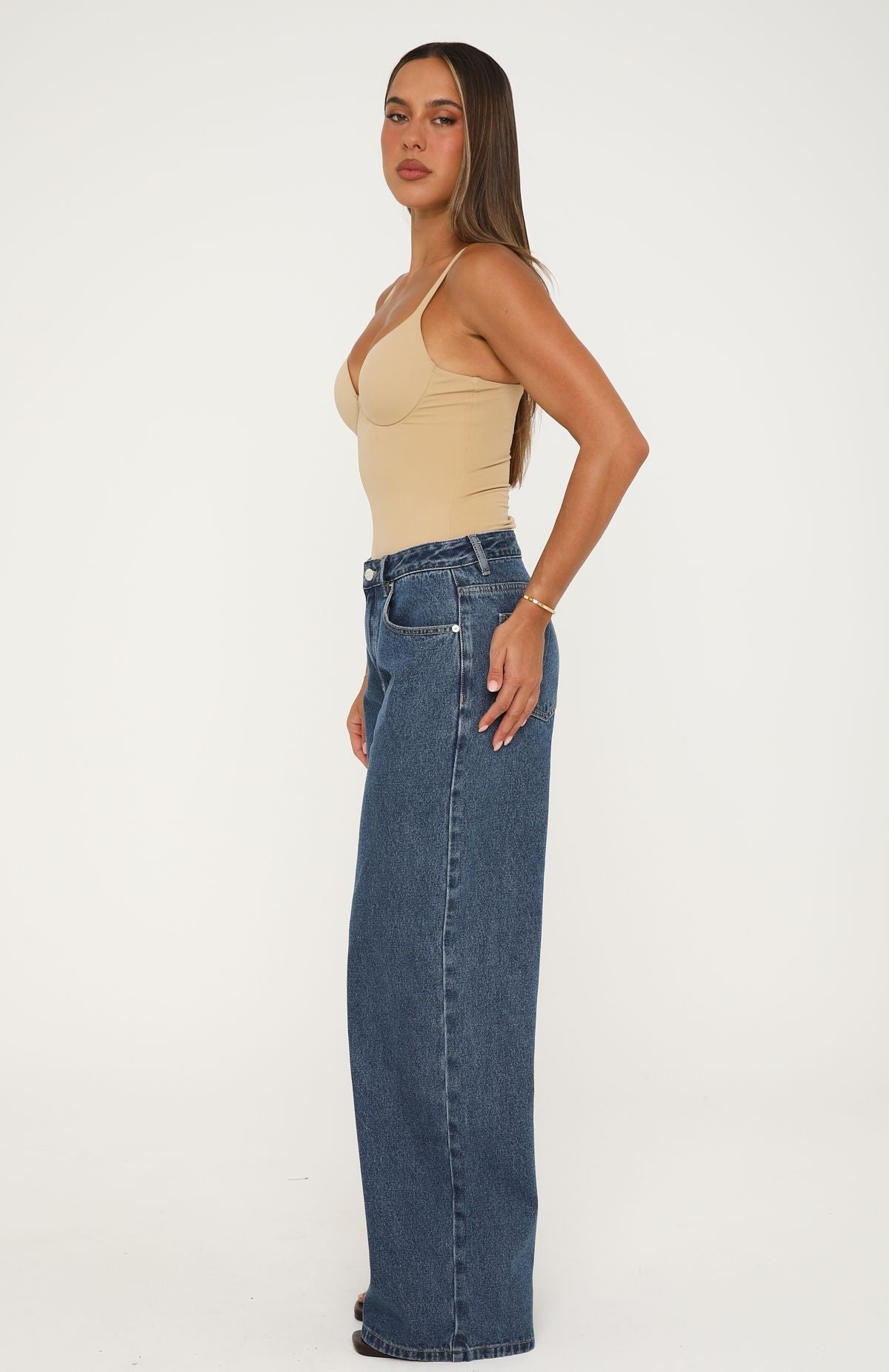 Just My Type Mid Rise Wide Leg Jeans Washed Admiral