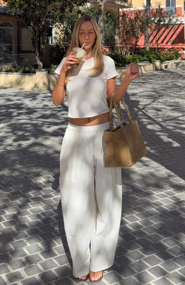 Out There Somewhere Wide Leg Pants White/Beige Pinstripe