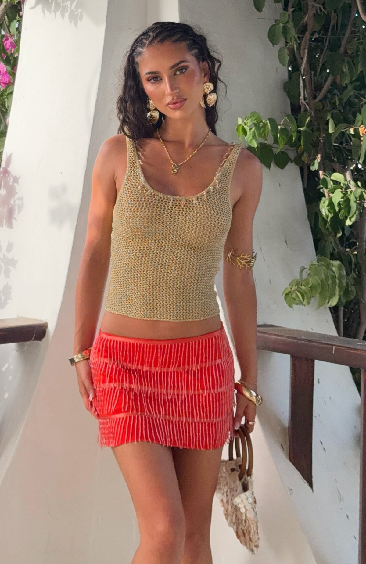 La Luna Beaded Knit Top Gold