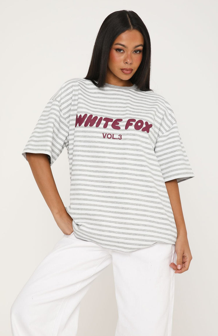 Offstage Striped Oversized Tee Grey/White Stripe