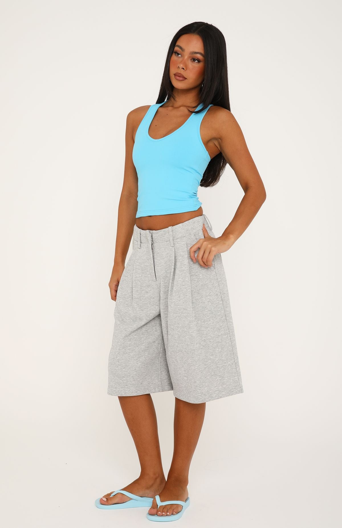 Sun In Your Eyes Tailored Longline Shorts Grey Marle