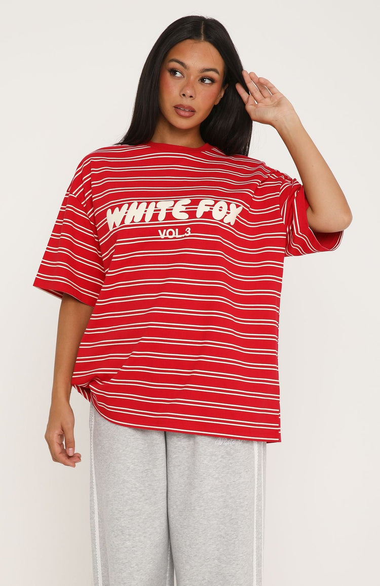 Offstage Striped Oversized Tee Red/Cream Stripe