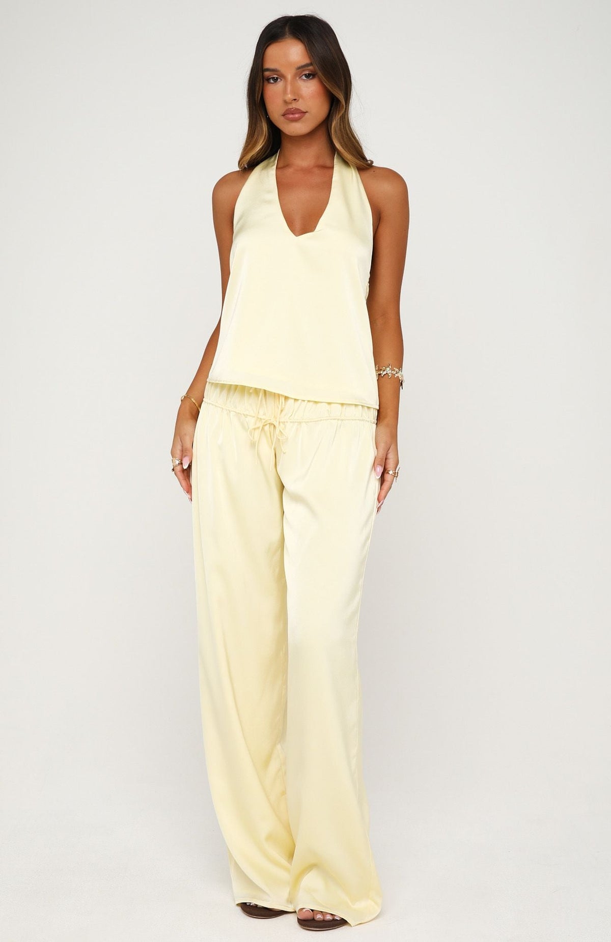 Sunburnt Kiss Satin Wide Leg Pants Butter