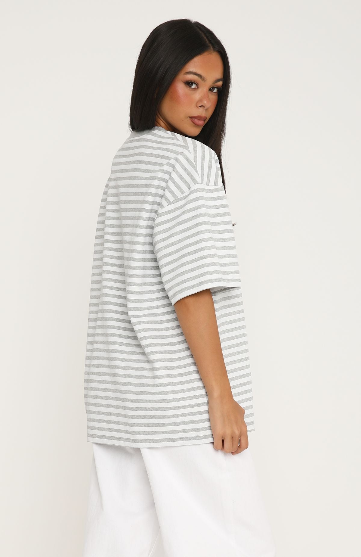 Offstage Striped Oversized Tee Grey/White Stripe