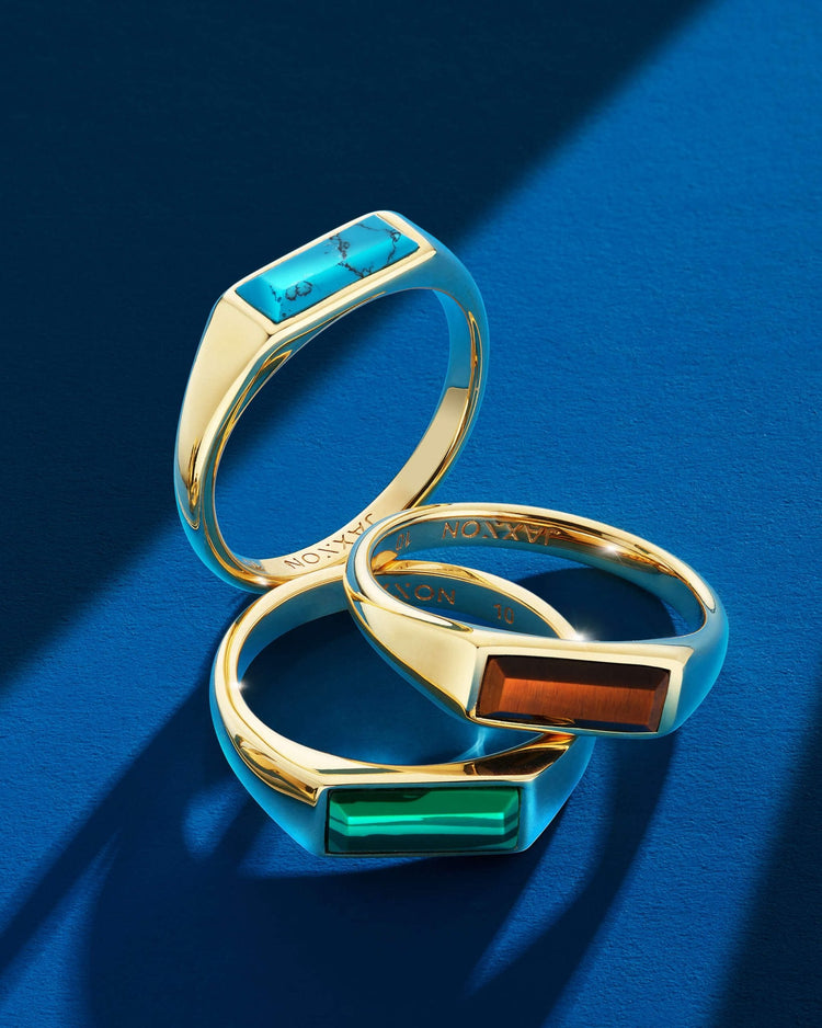 Beveled Tiger's Eye Signet Ring Gold - JAXXON