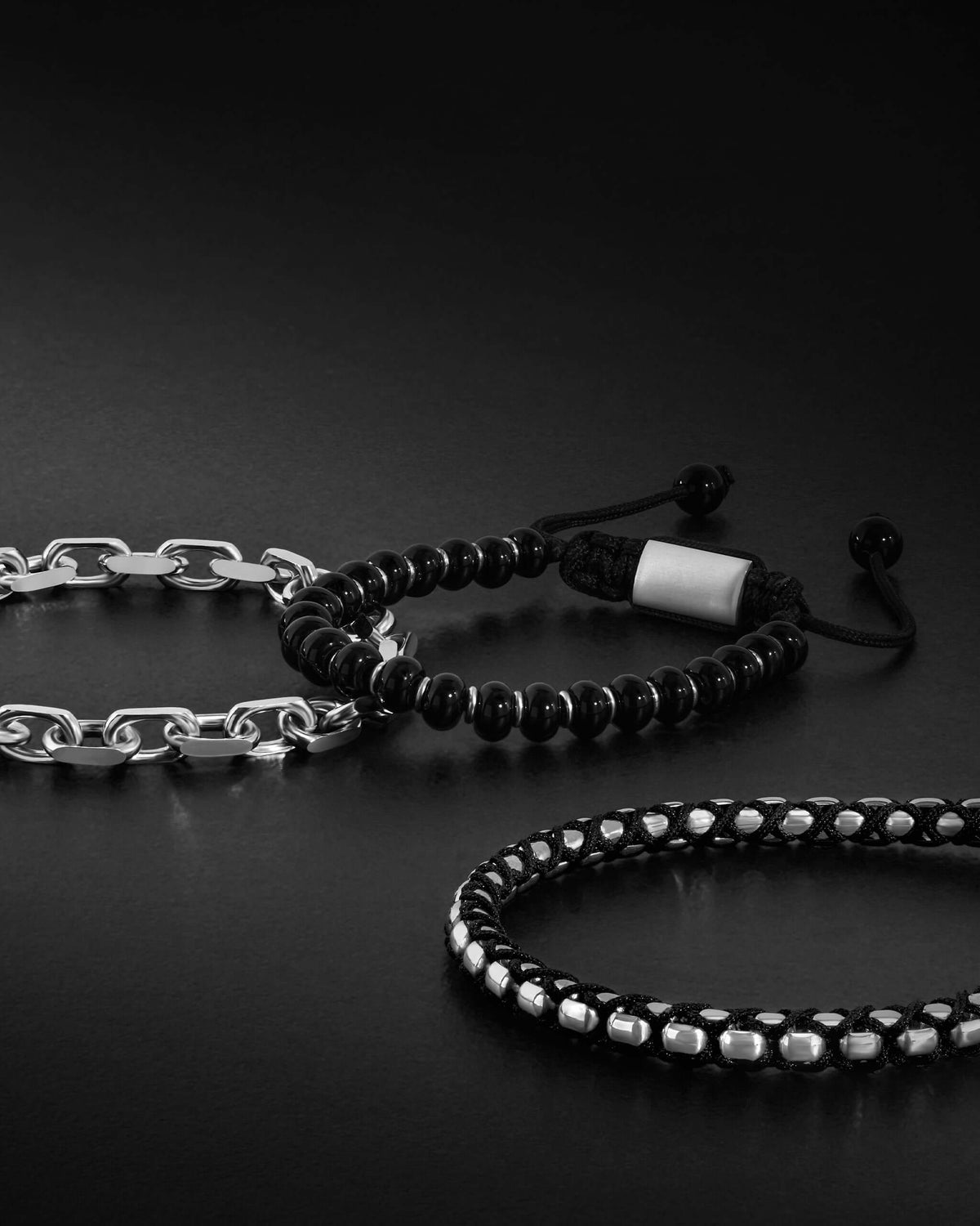 Onyx Beaded Bracelet Silver - JAXXON