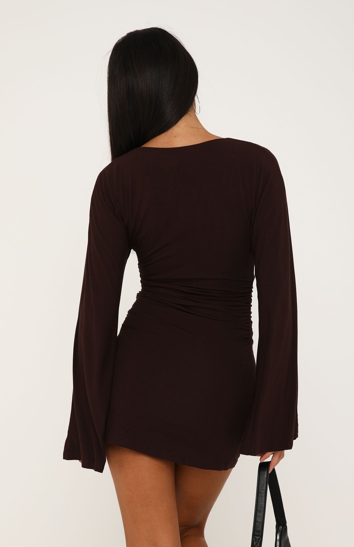 Catch Me At Sunrise Long Sleeve Mini Dress Dark Chocolate