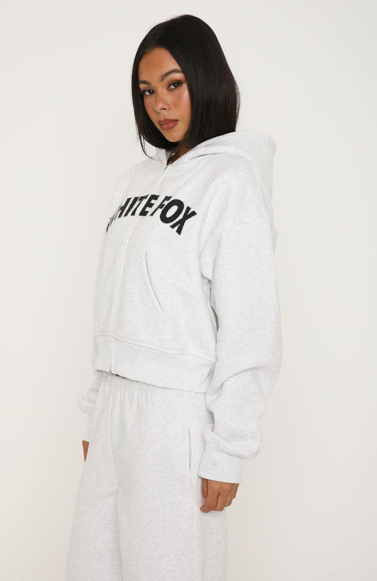 Anything For Love Boxy Zip Front Hoodie Grey Marle