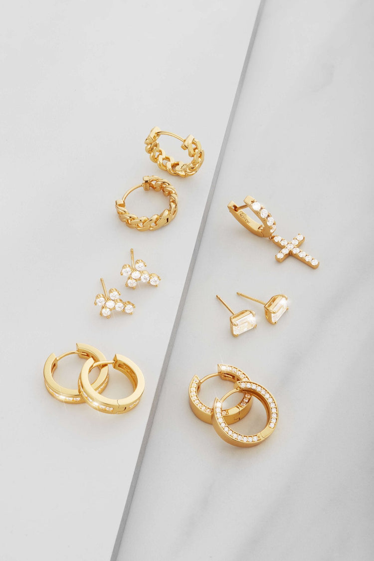 Emerald Cut Stud Earrings - Gold - JAXXON