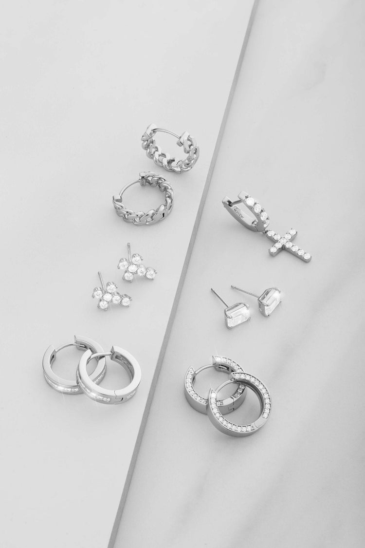 Emerald Cut Stud Earrings - Silver - JAXXON