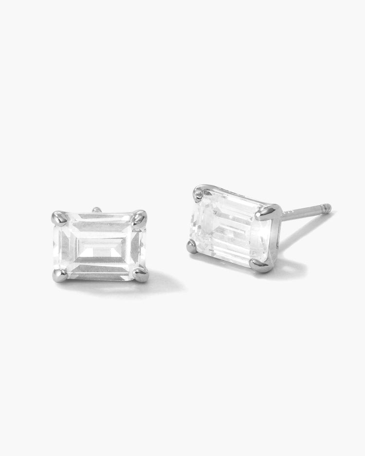Emerald Cut Stud Earrings - Silver - JAXXON
