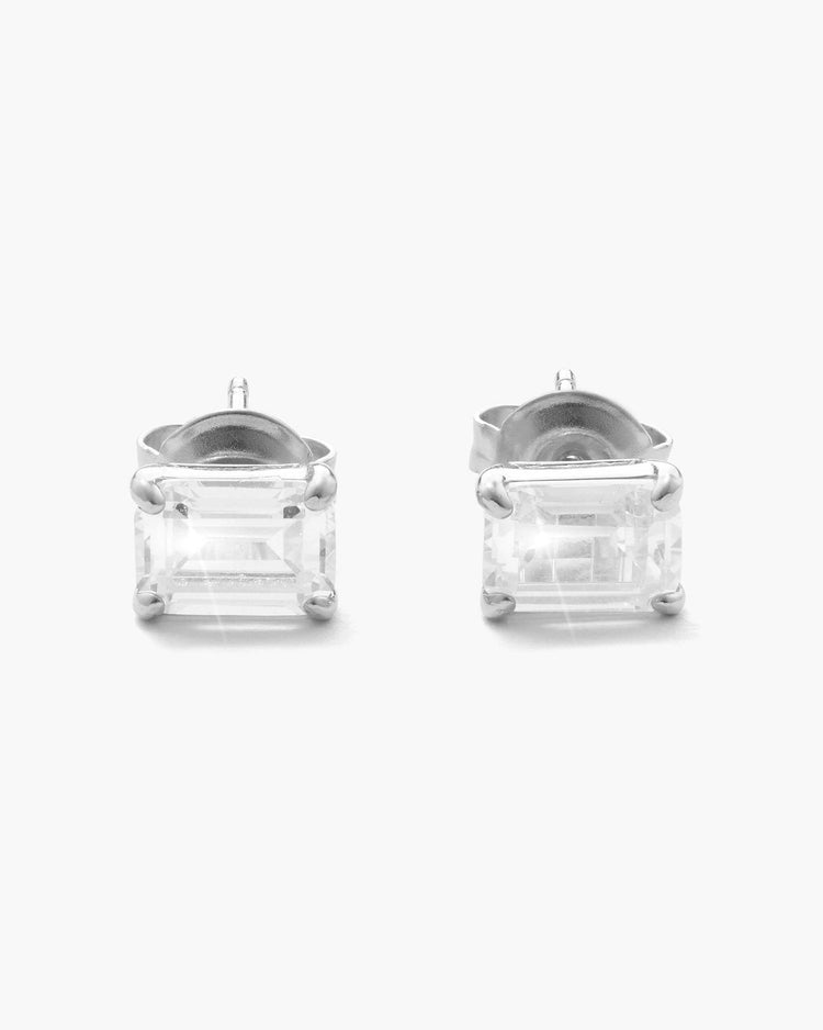 Emerald Cut Stud Earrings - Silver - JAXXON