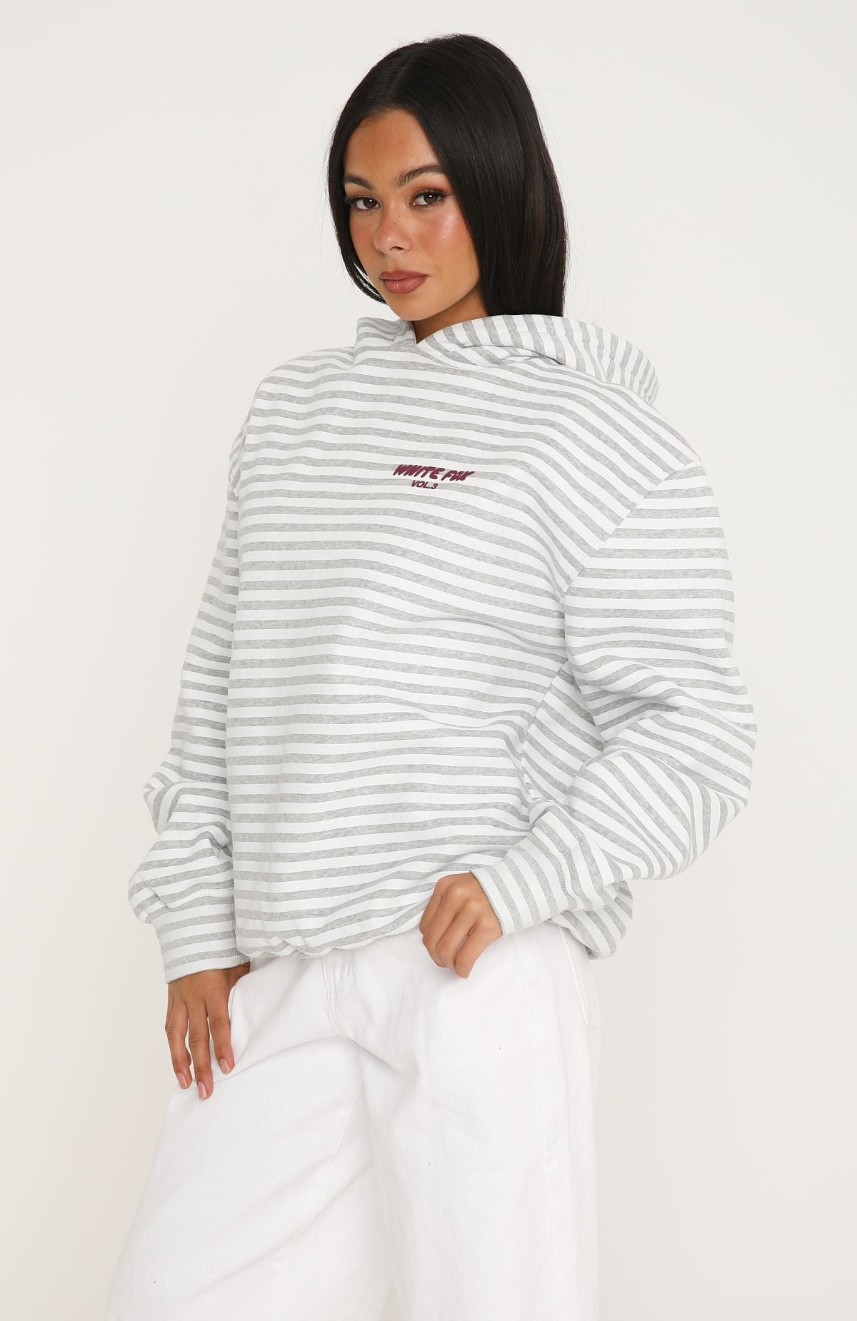 Offstage Striped Oversized Hoodie Grey/White Stripe