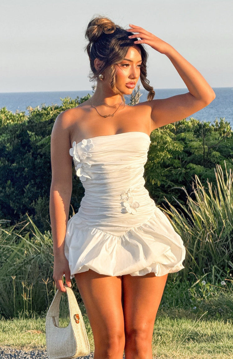 Flower Beat Strapless Mini Dress White