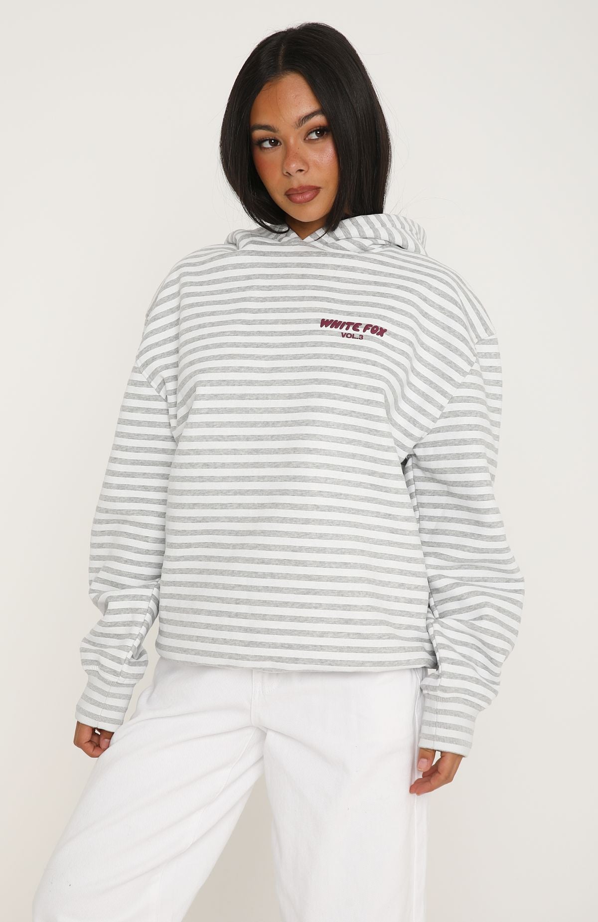 Offstage Striped Oversized Hoodie Grey/White Stripe