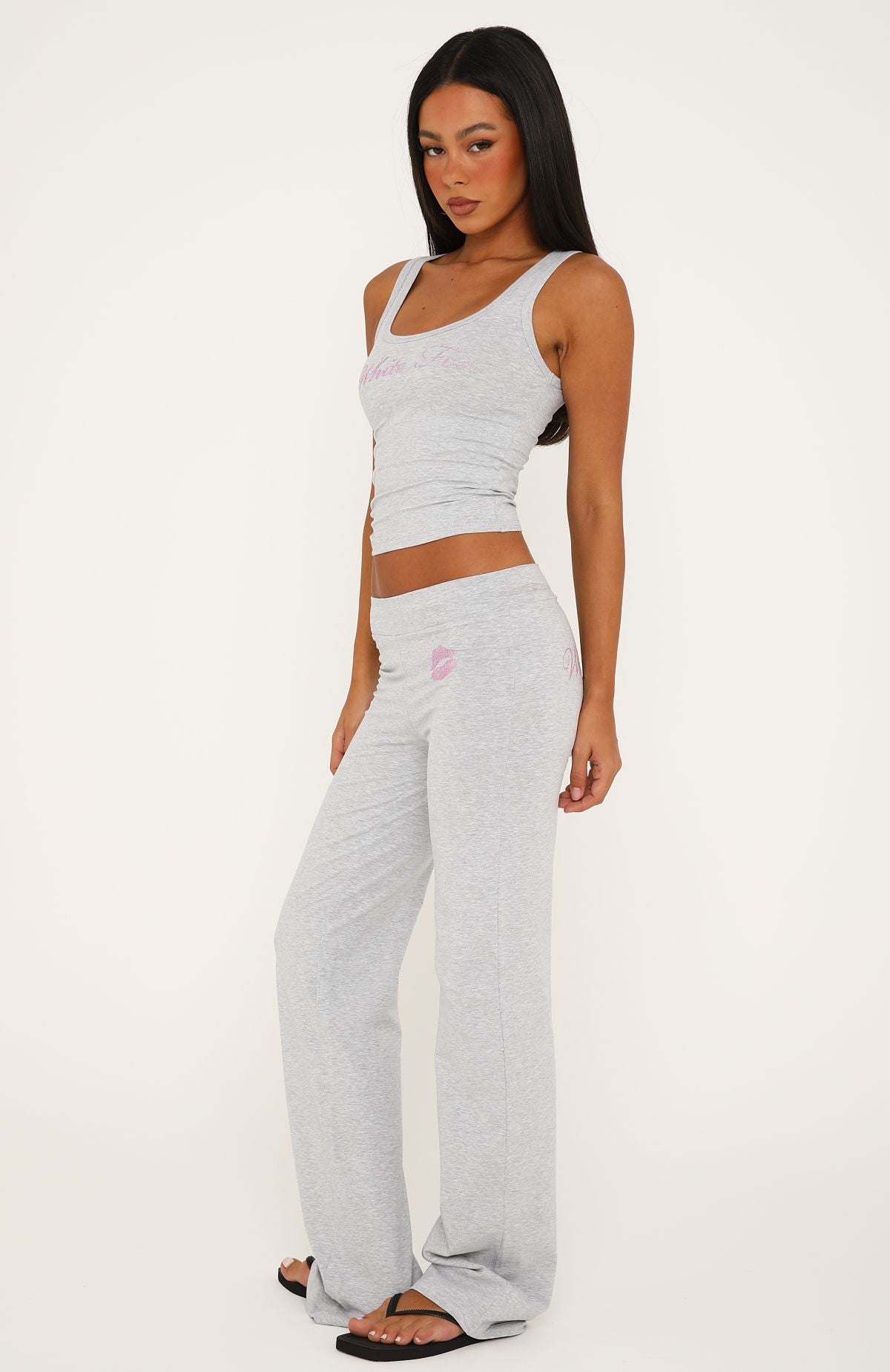 Pillow Talk Club Straight Leg Pants Grey Marle