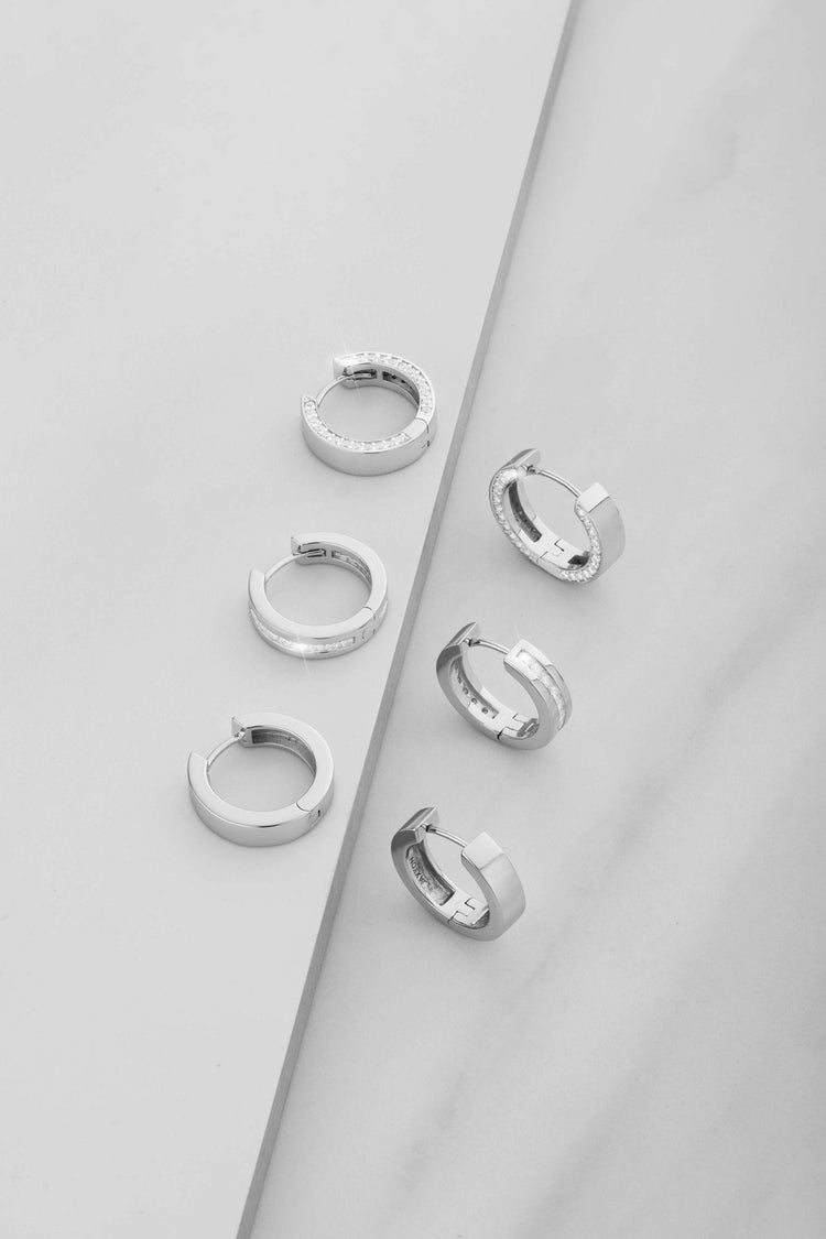 Studded Frame Hoop Earrings - Silver - JAXXON