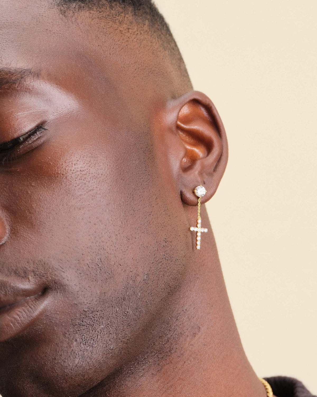 Hanging Cross Stud Earring - Gold - JAXXON