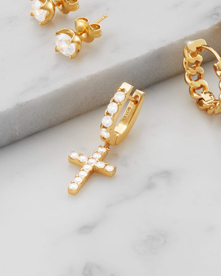Hanging Studded Cross Earring - JAXXON