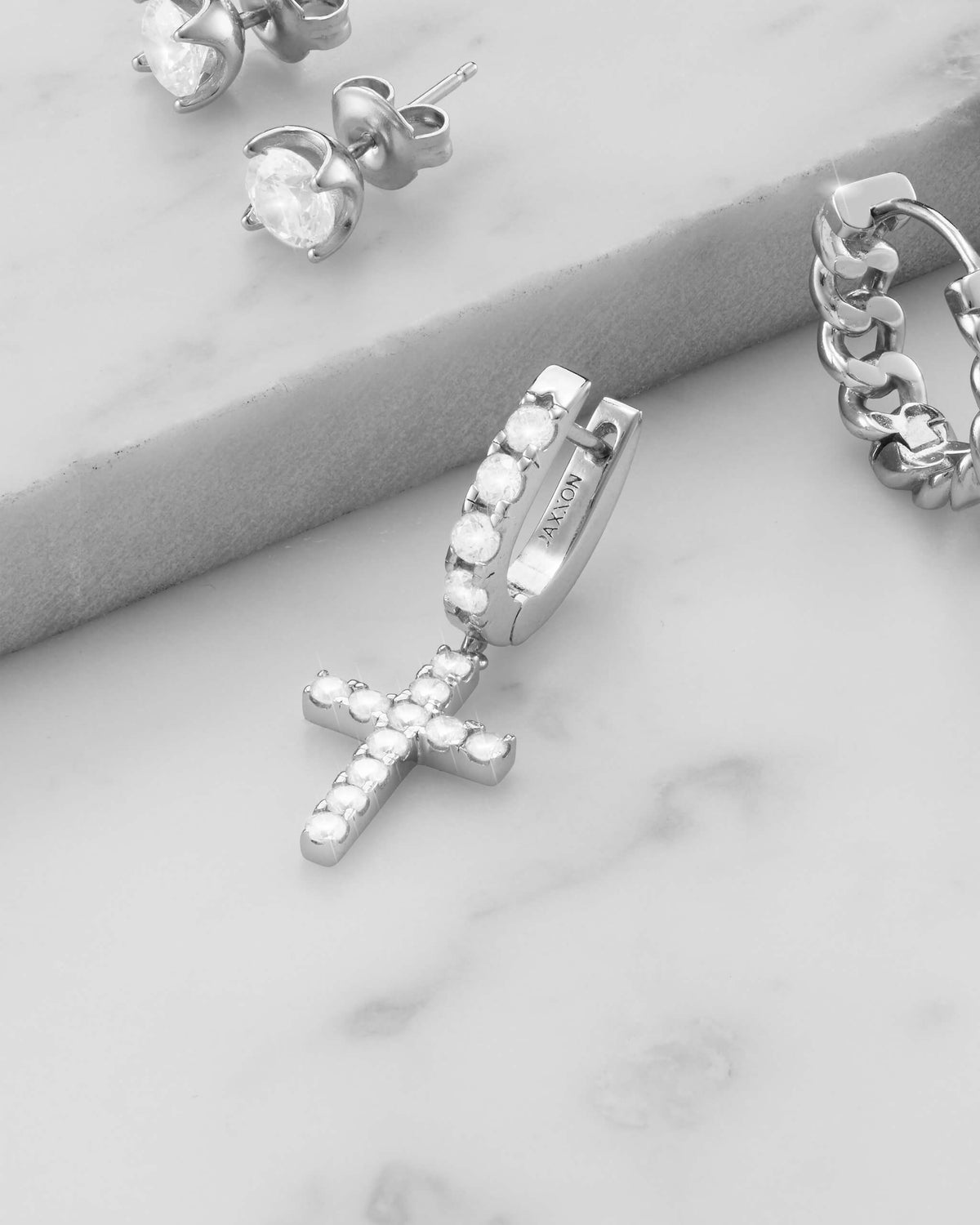Hanging Studded Cross Earring - JAXXON