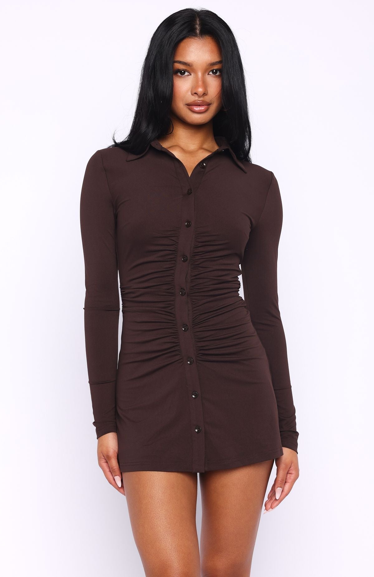 It's All For You Long Sleeve Mini Dress Chocolate