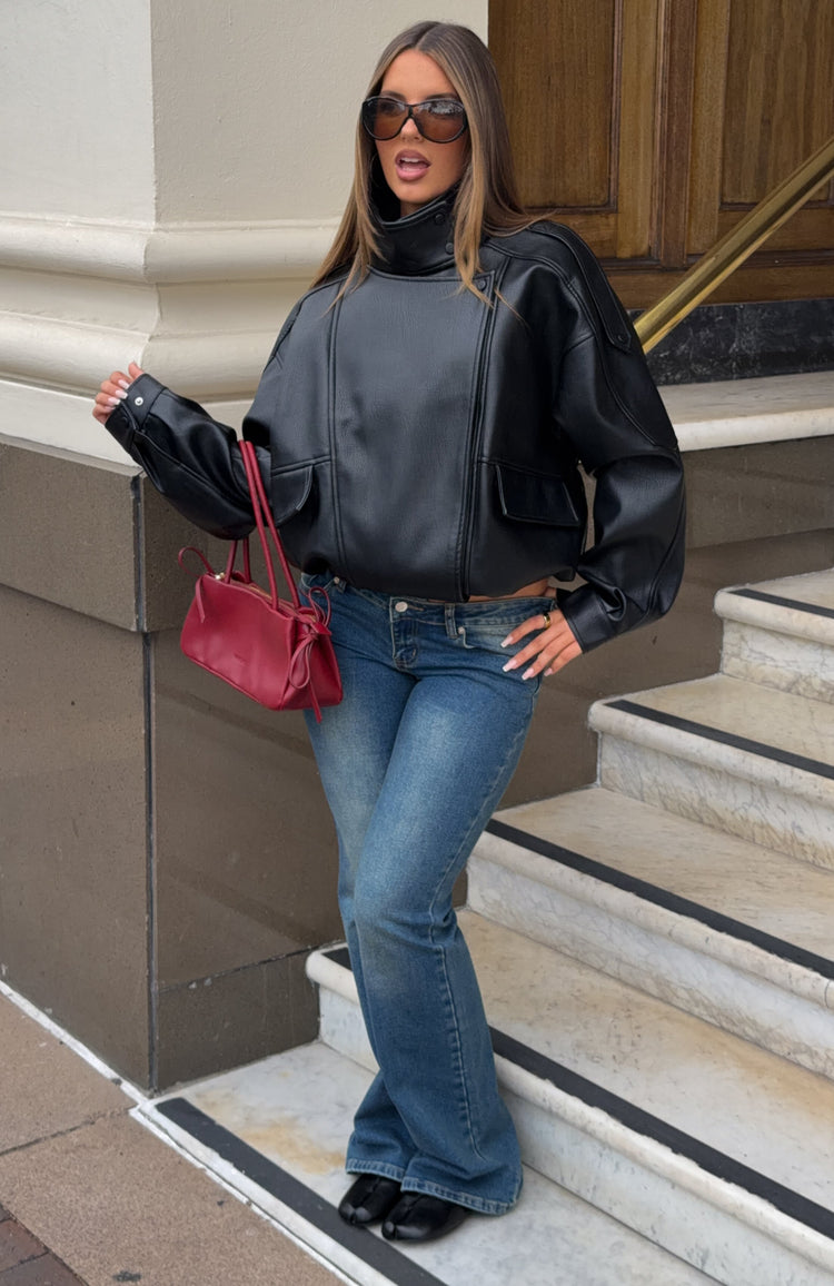 Arianna Funnel Neck PU Jacket Black