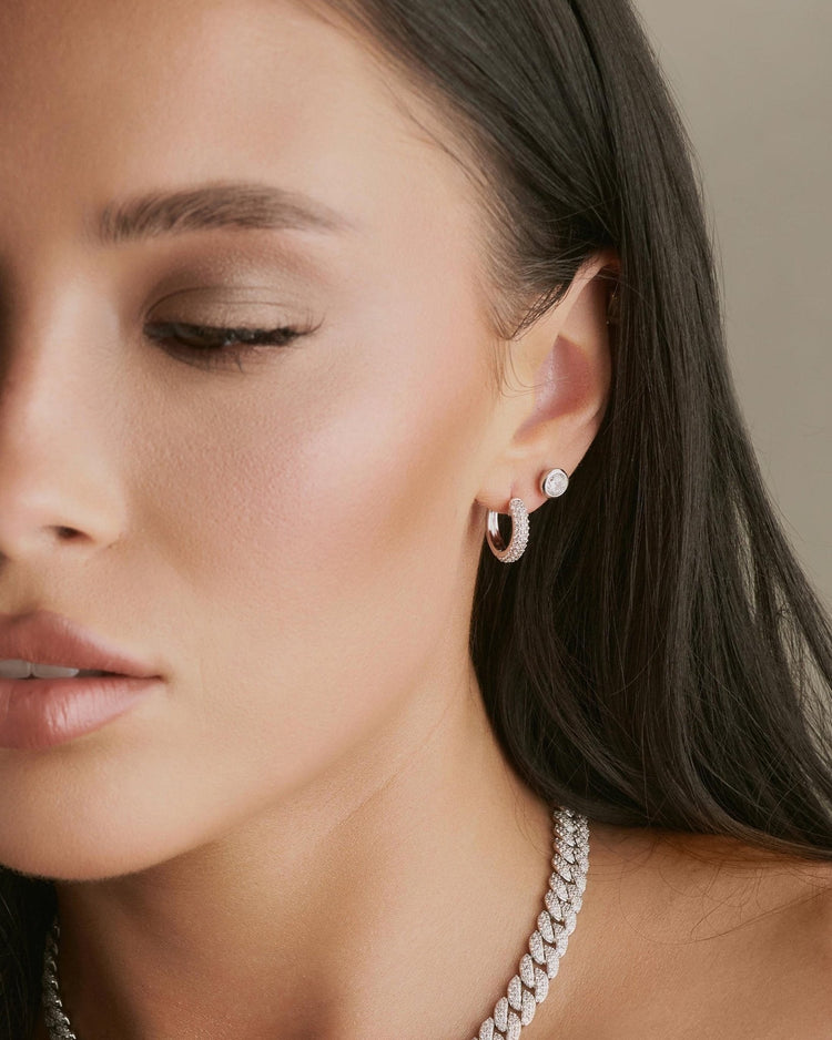 Women's Iced Out Hoop Earrings - Silver - JAXXON