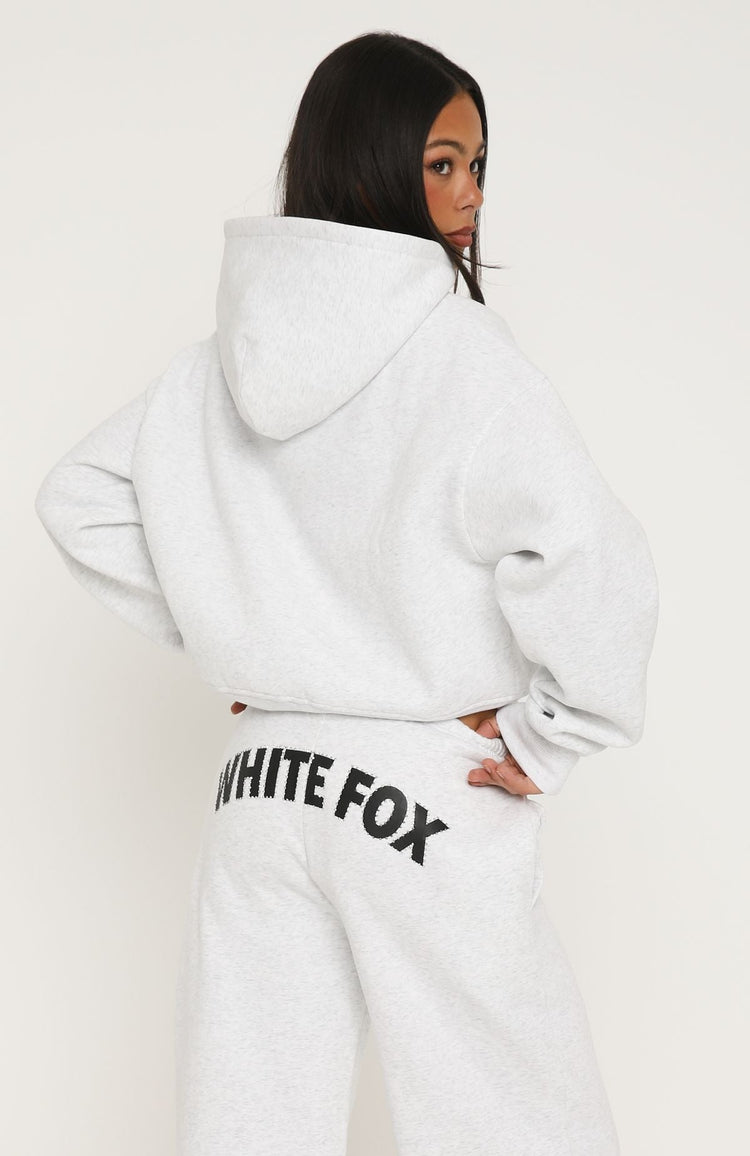 Anything For Love Boxy Zip Front Hoodie Grey Marle