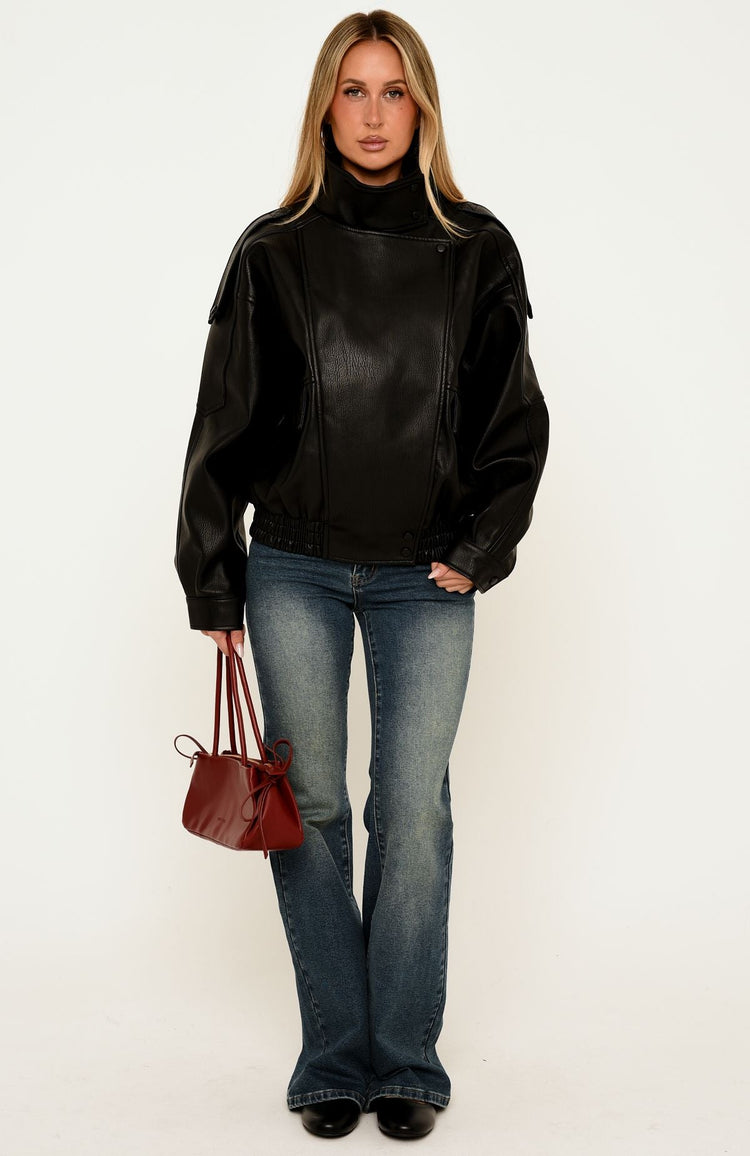 Arianna Funnel Neck PU Jacket Black