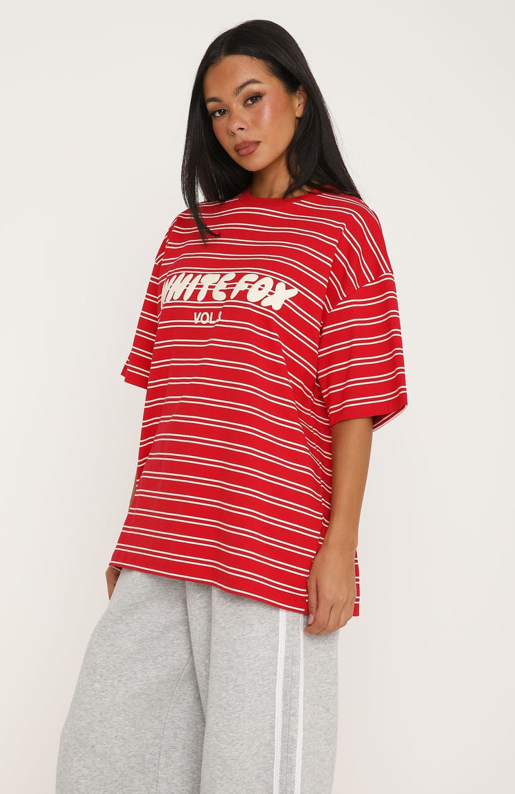 Offstage Striped Oversized Tee Red/Cream Stripe
