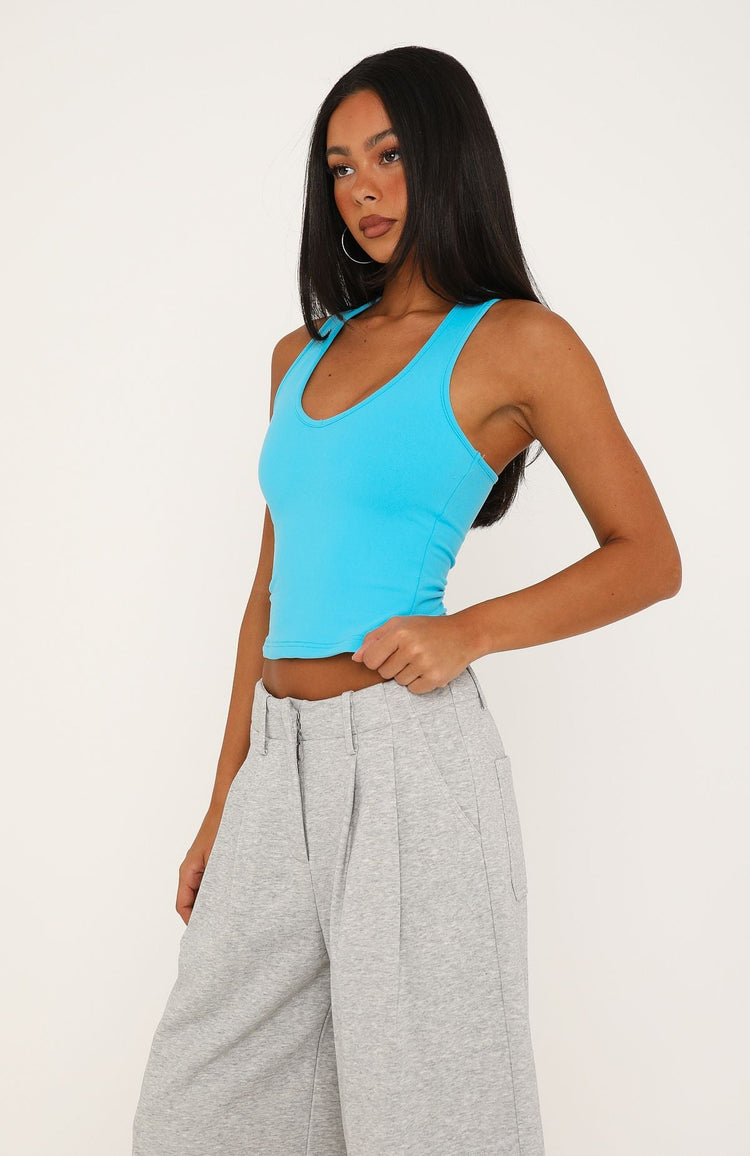 Deserve More V Neck Racer Back Tank Blue