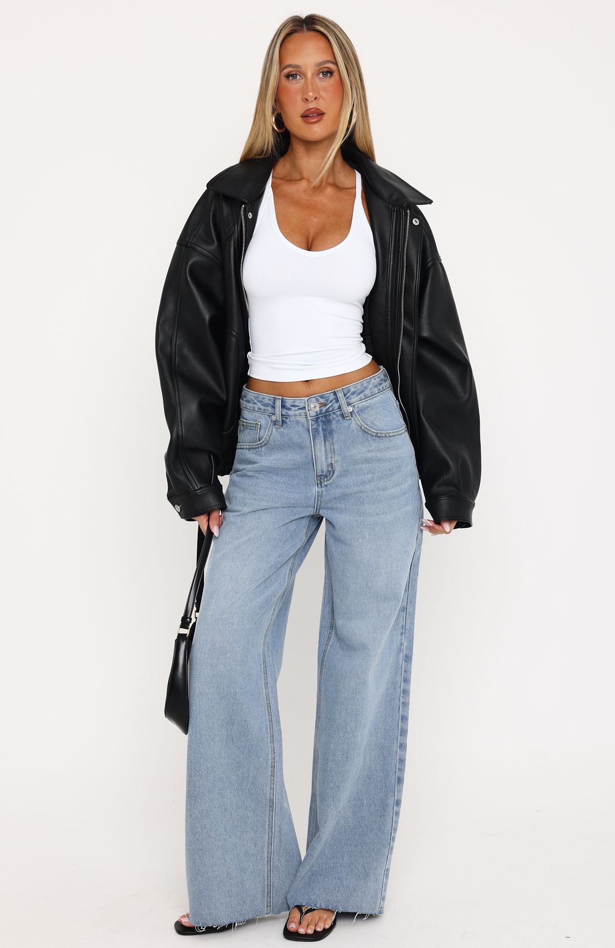 Feminine Instinct Mid Rise Wide Leg Jeans Washed Mid Blue