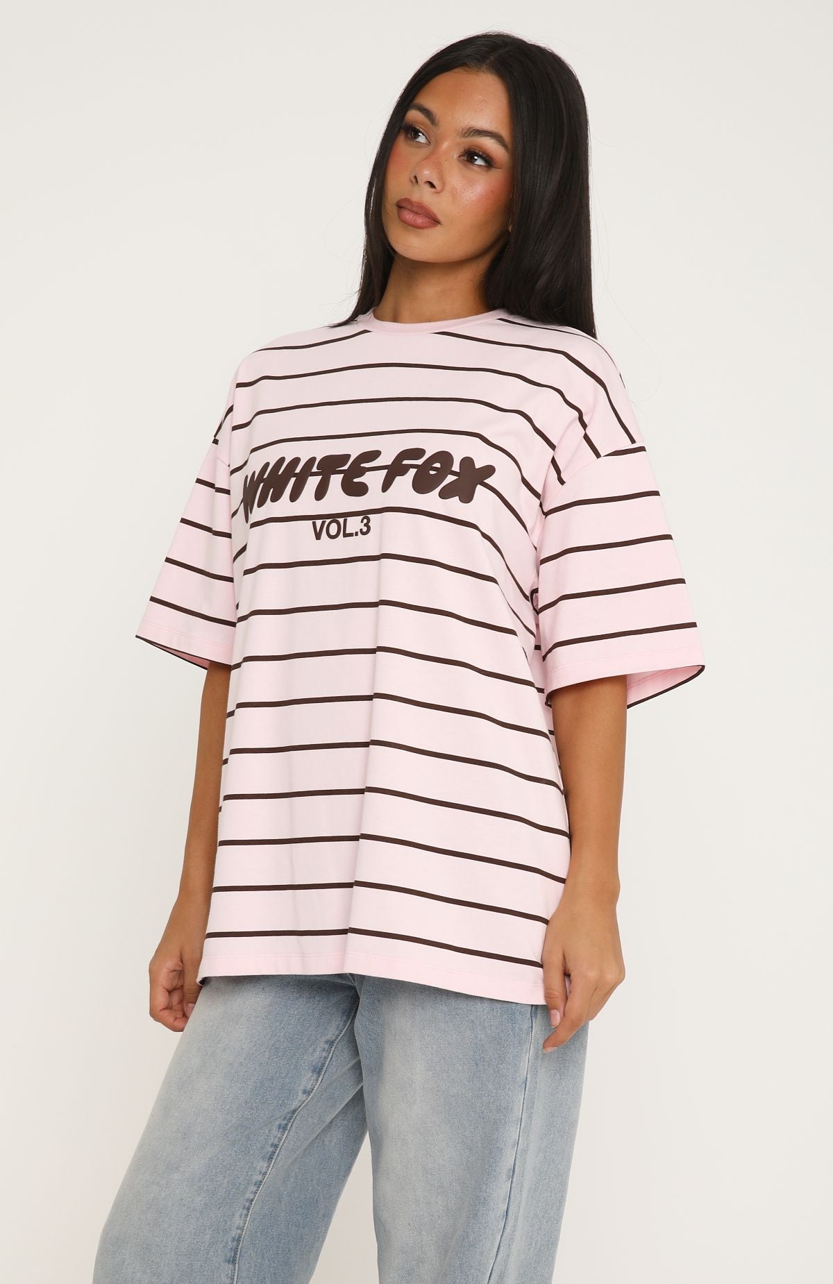 Offstage Striped Oversized Tee Posy/Chocolate Stripe