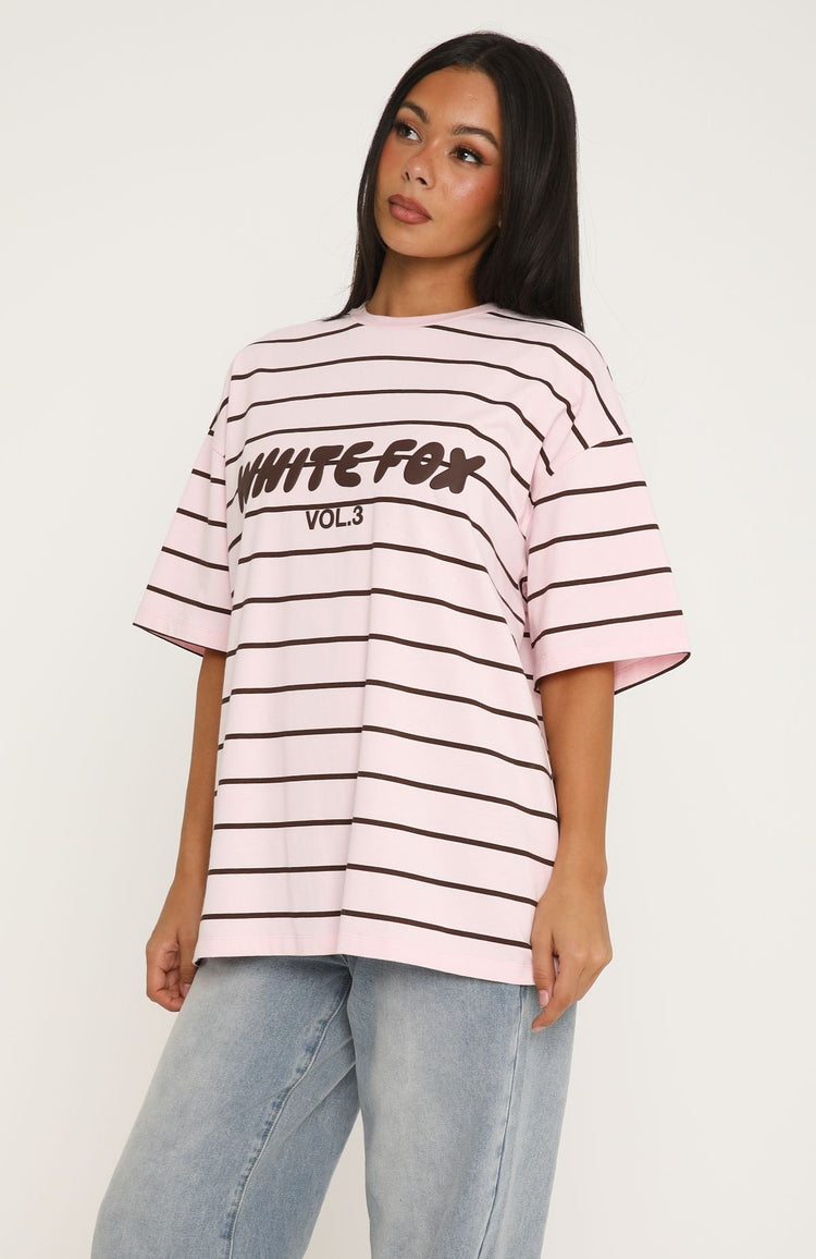 Offstage Striped Oversized Tee Posy/Chocolate Stripe