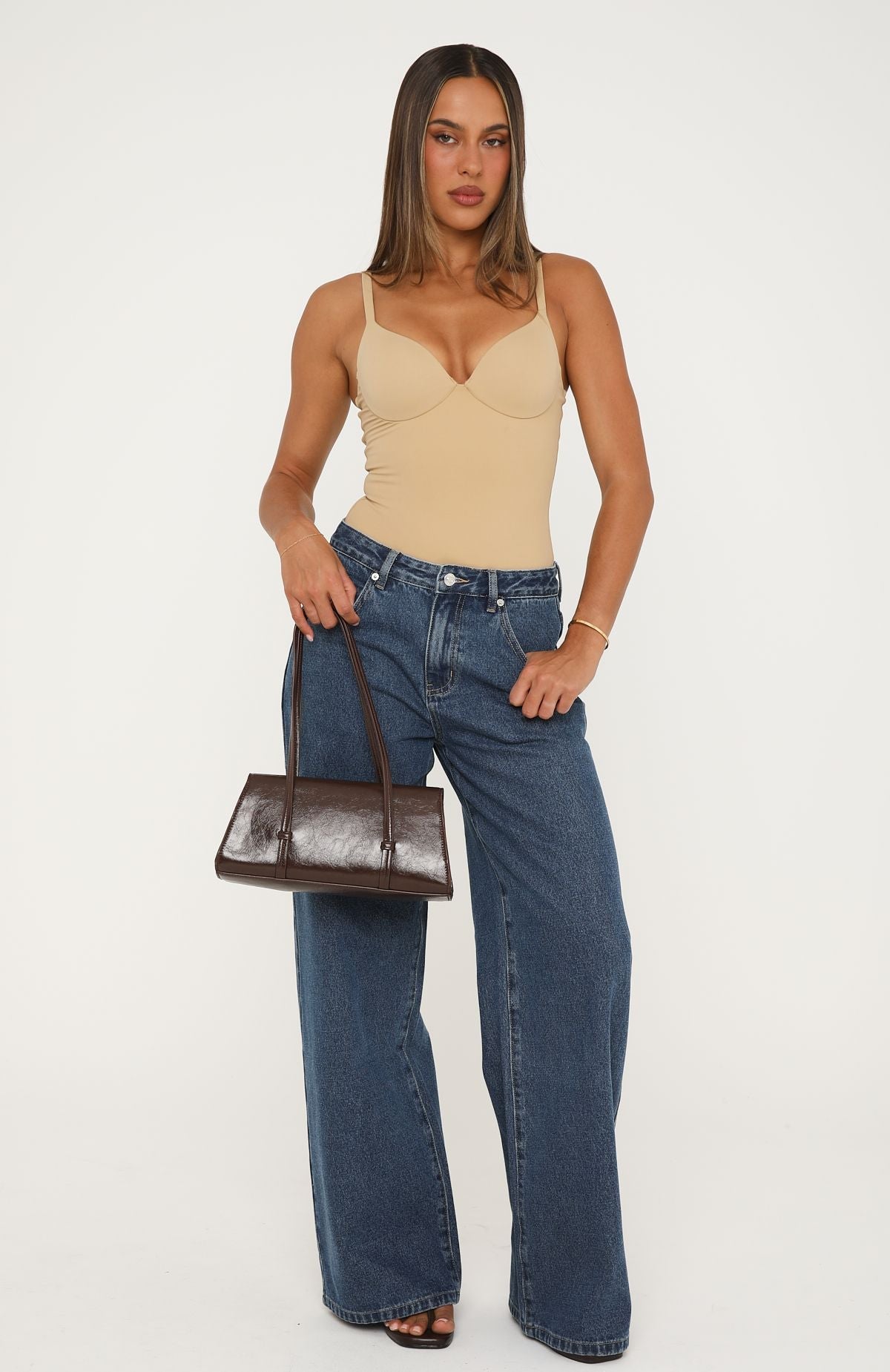 Just My Type Mid Rise Wide Leg Jeans Washed Admiral