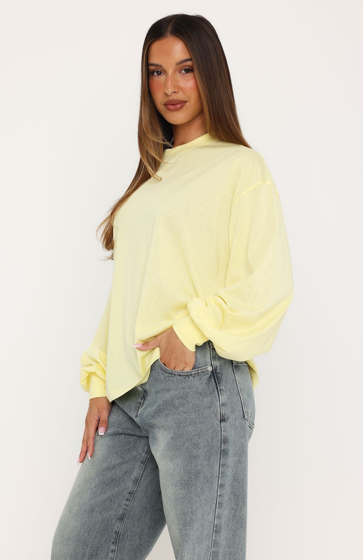 Comfy Girl Oversized Long Sleeve Tee Lemon