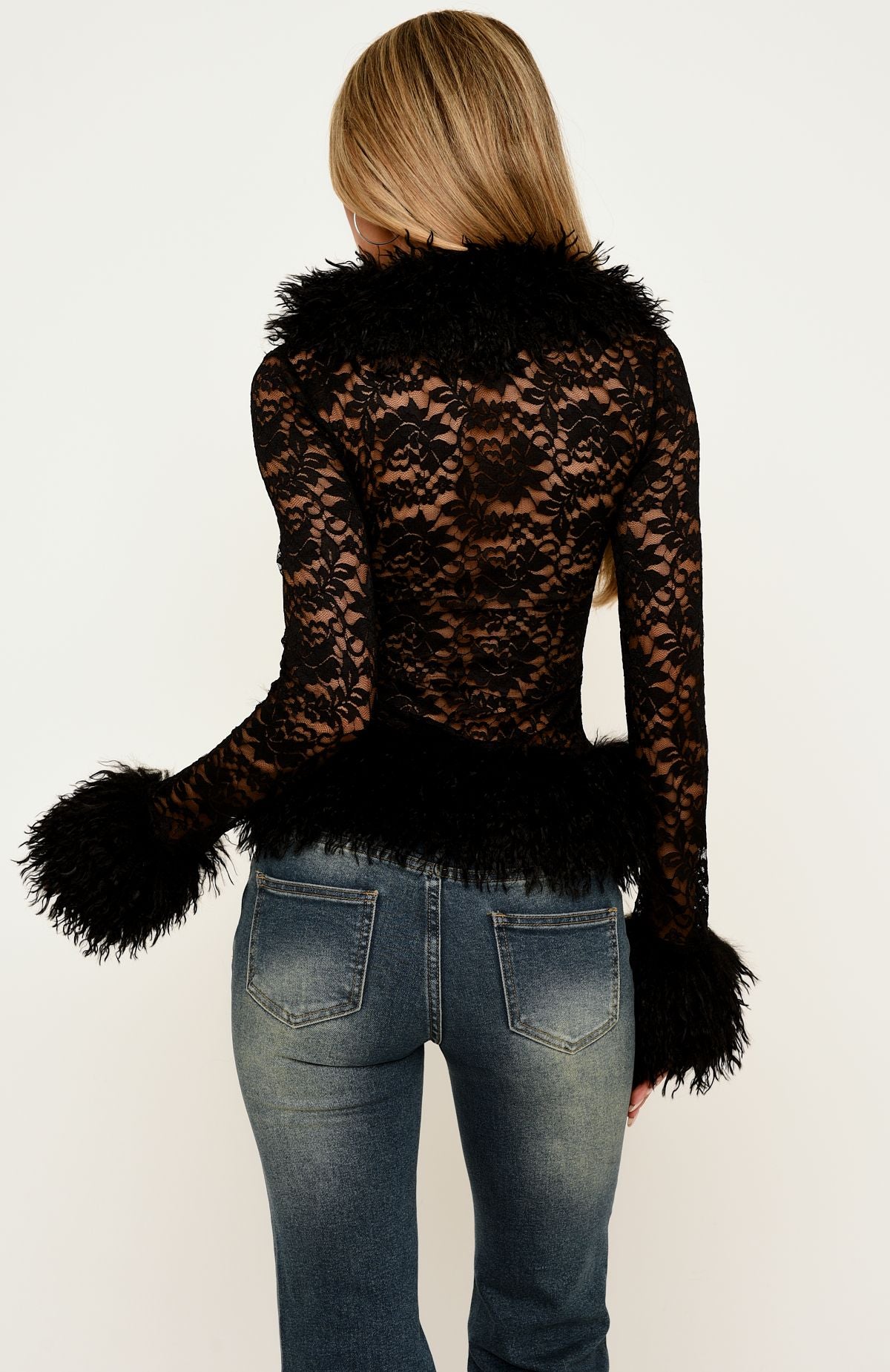 Street Poetry Lace Long Sleeve Top Black