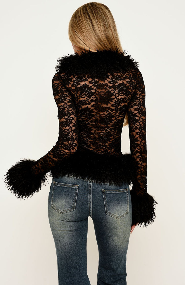 Street Poetry Lace Long Sleeve Top Black