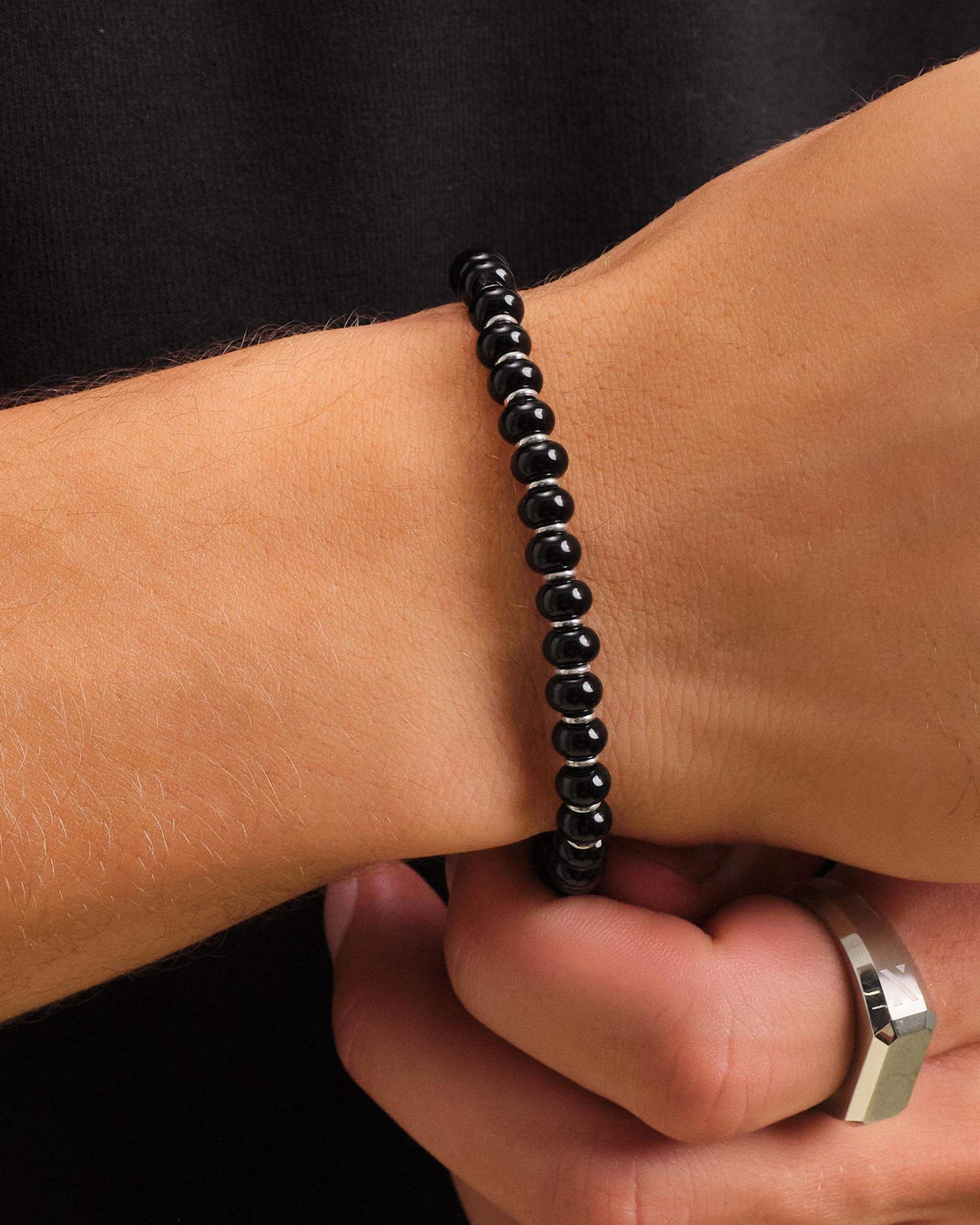Onyx Beaded Bracelet Silver - JAXXON