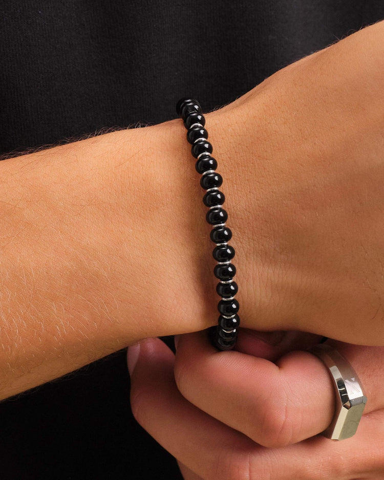 Onyx Beaded Bracelet Silver - JAXXON