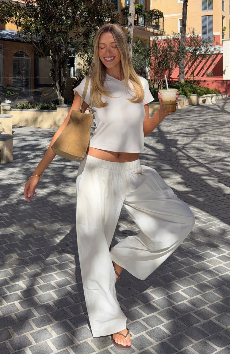 Out There Somewhere Wide Leg Pants White/Beige Pinstripe