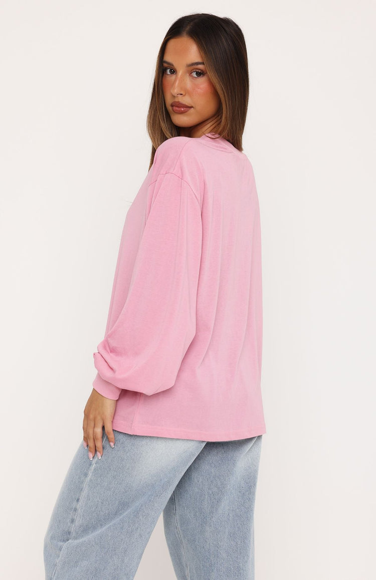 Comfy Girl Oversized Long Sleeve Tee Pink