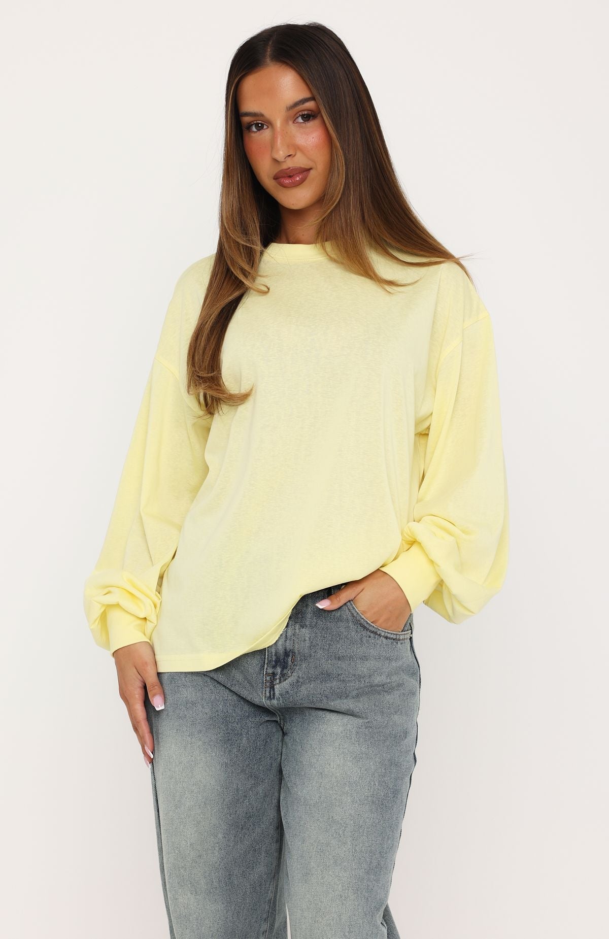 Comfy Girl Oversized Long Sleeve Tee Lemon