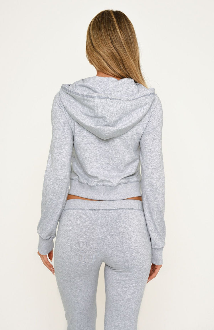 Not Done Yet Zip Up Fitted Hoodie Grey Marle
